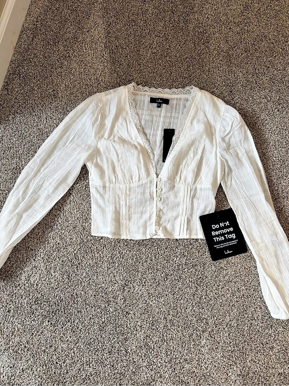 Lulus Malisa Cream Textured Lace Button-Front Long Sleeve Top